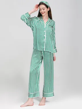 19 Momme Strip Print Long Sleeve Pajama Set