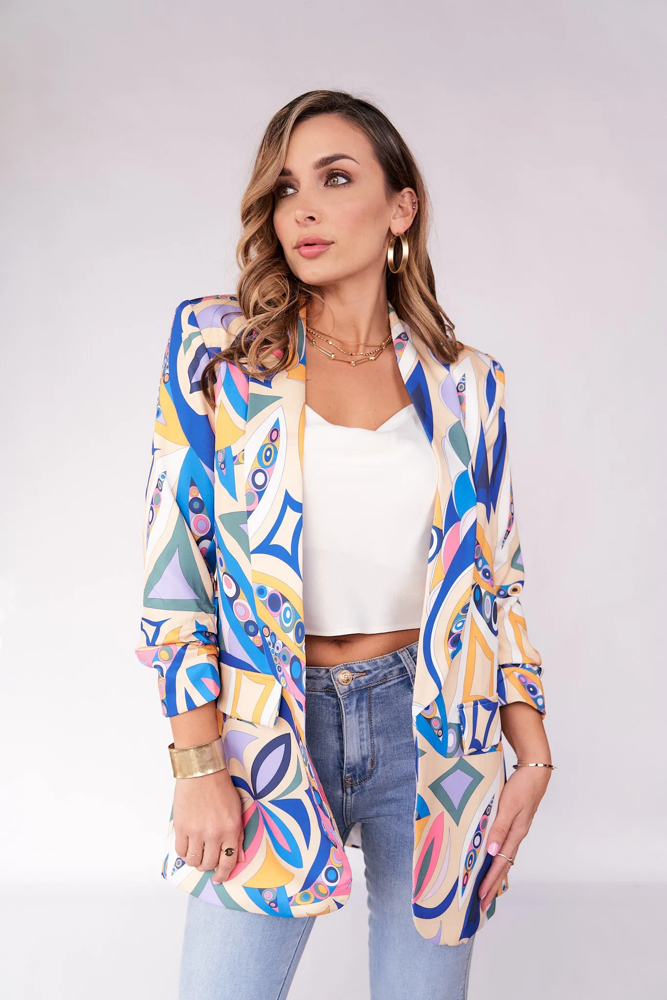 3/4 Sleeve Printed Blazer