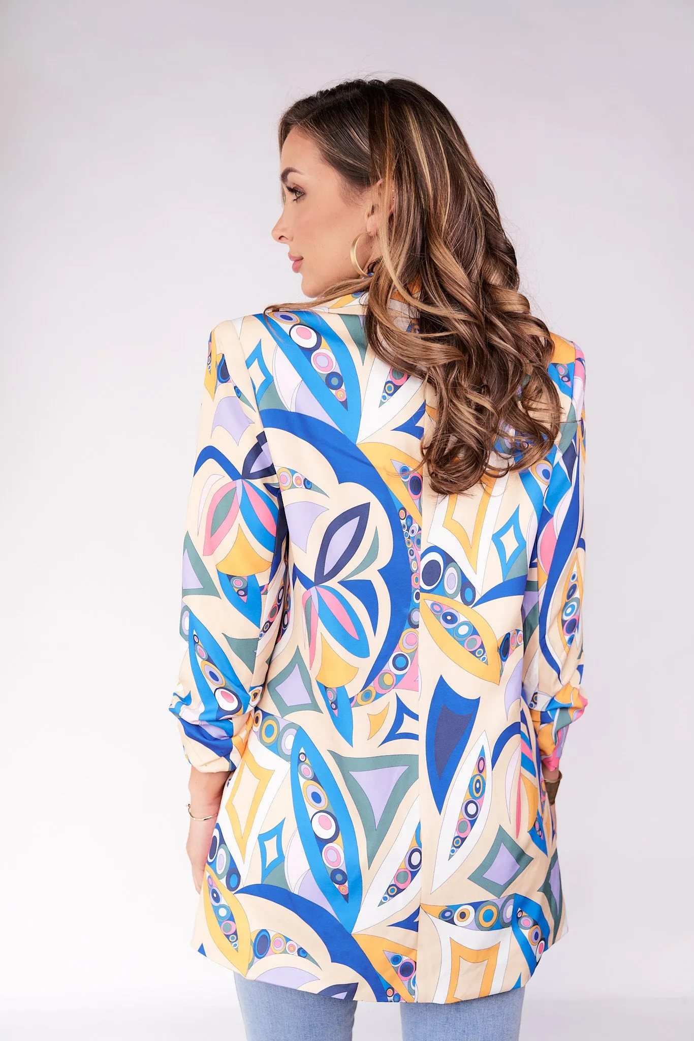 3/4 Sleeve Printed Blazer