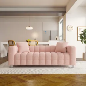 80" pink  teddy velvet sofa with two pillows suitable for living room bedroom