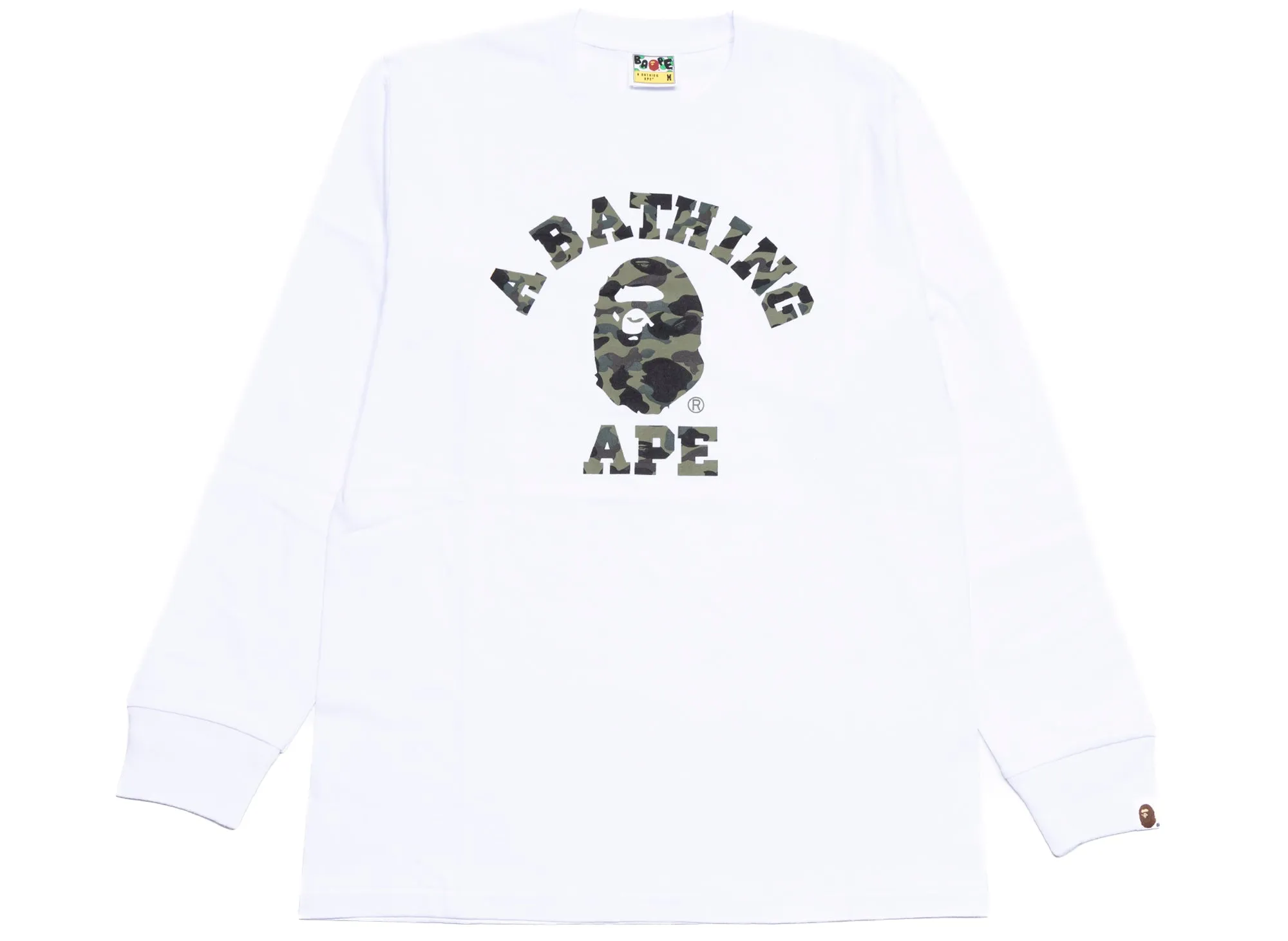 A Bathing Ape 1st Camo Camo College L/S Tee in White