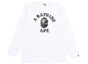 A Bathing Ape 1st Camo Camo College L/S Tee in White