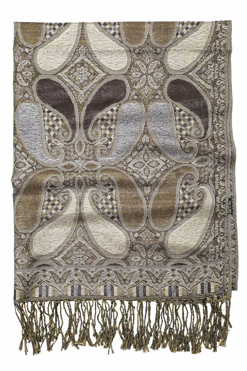 Achillea Coffee Brown Metallic Paisley Pashmina