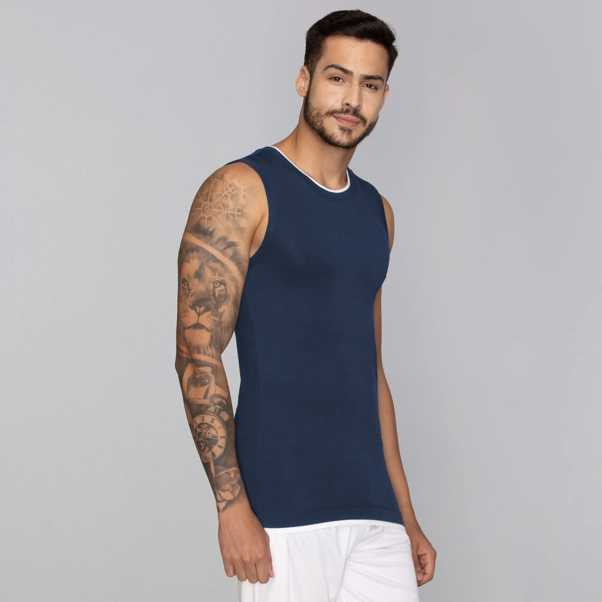 Activo Combed Cotton Gym Vest Estate Blue