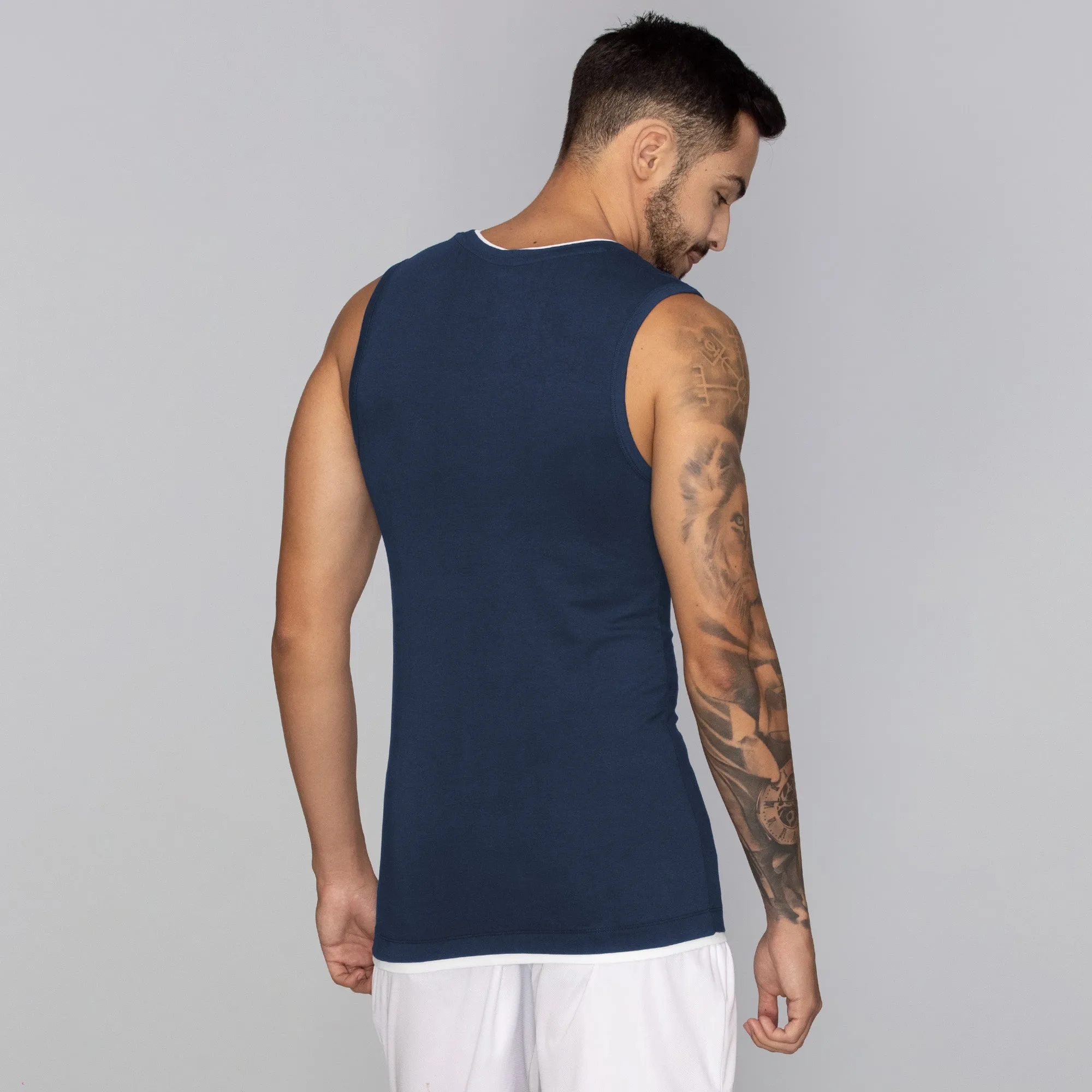 Activo Combed Cotton Gym Vest Estate Blue