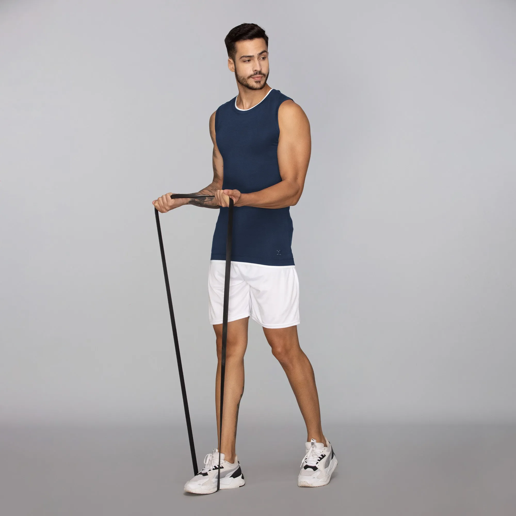 Activo Combed Cotton Gym Vest Estate Blue