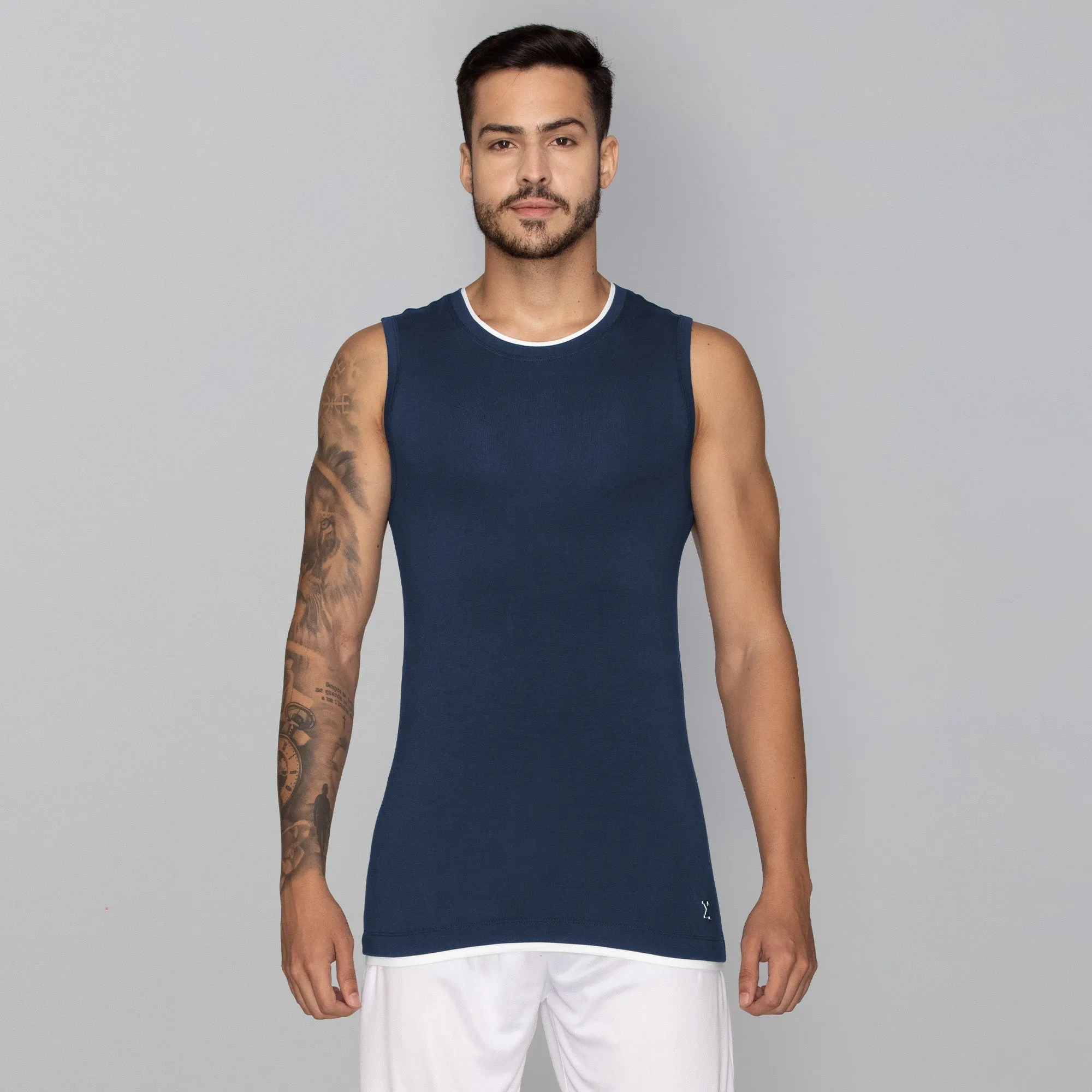 Activo Combed Cotton Gym Vest Estate Blue