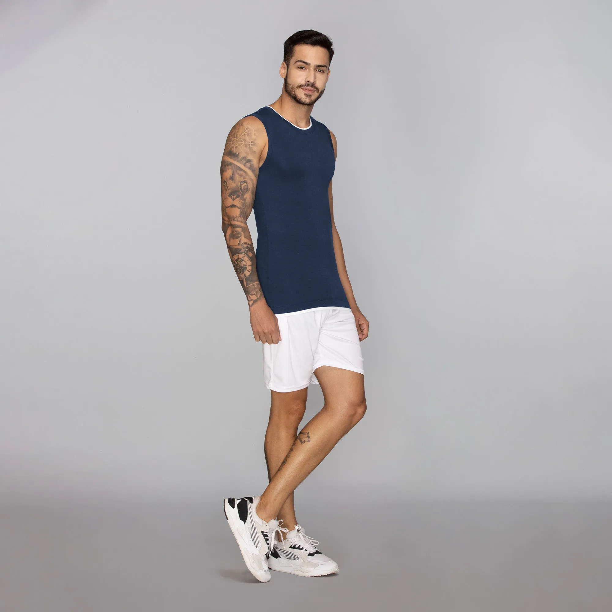 Activo Combed Cotton Gym Vest Estate Blue