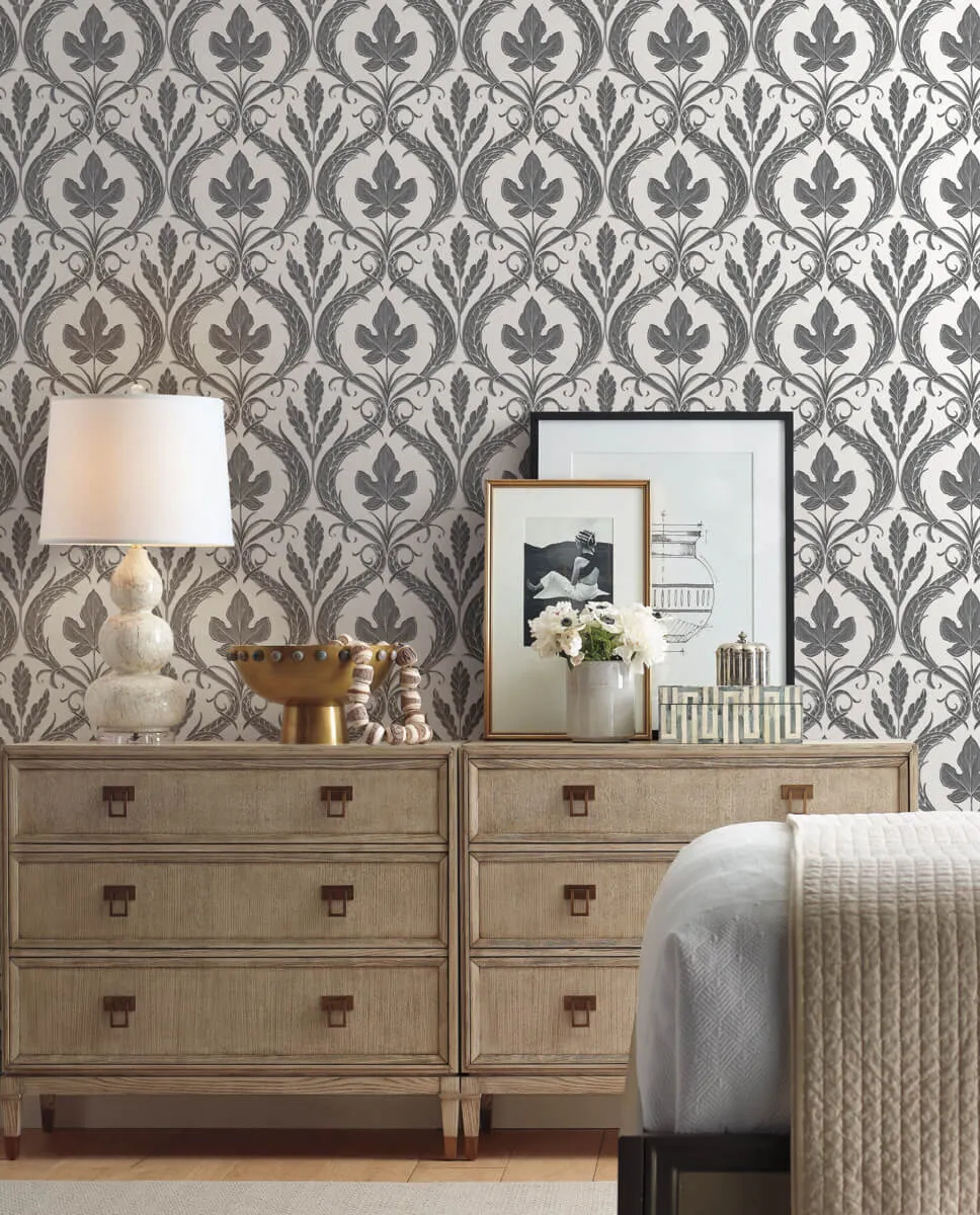 Adirondack Damask Wallpaper in Black/White from Damask Resource Library