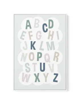 Alphabet Cloud | Green & Blue | Framed Canvas Art Print