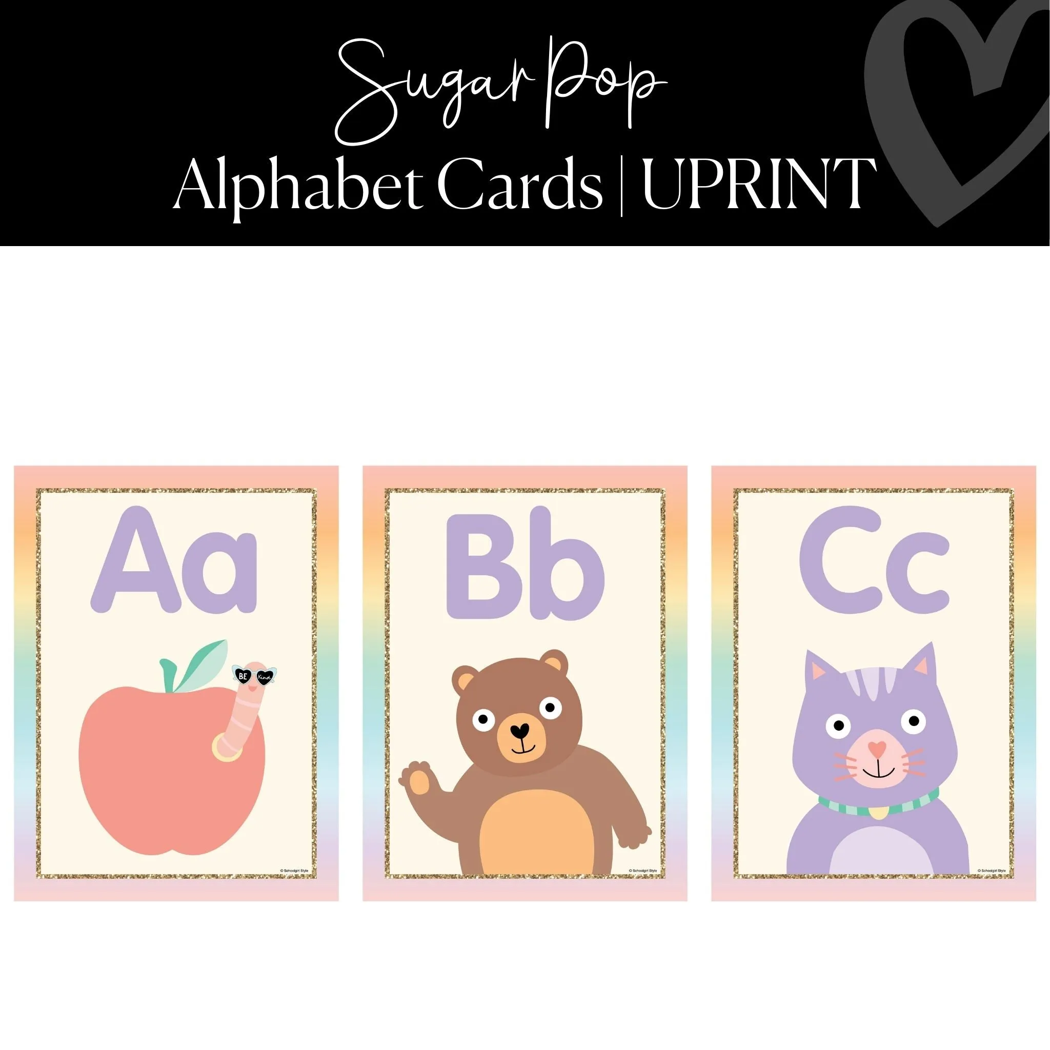 Alphabet Posters with Images | Pastel Classroom Decor | UPRINT | Sugar Pop | Schoolgirl Style