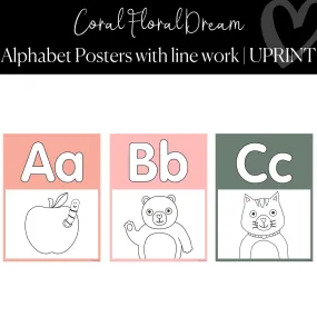 Alphabet Posters with Line Work | Coral Classroom Decor | Coral Floral Dream |  UPRINT | Schoolgirl Style