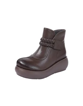 Ankle Velcro Wide Toe Box Retro Wedge Boots