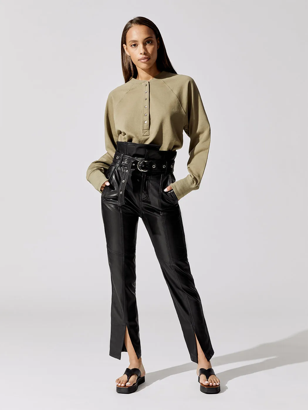 Anniston Split Hem Leather Pant - Black