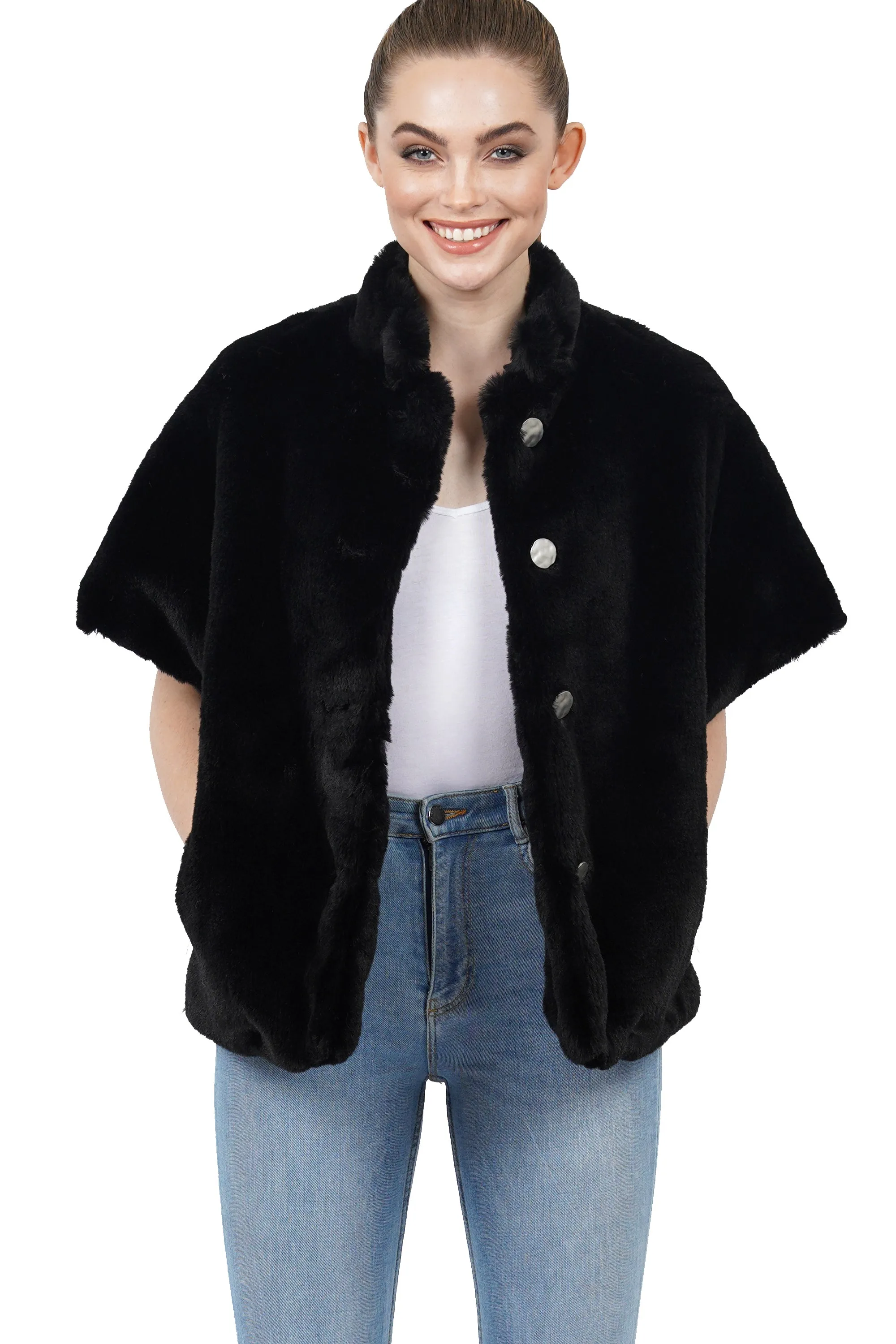 Arcadia Faux Fur Short Sleeve Jacket Coat