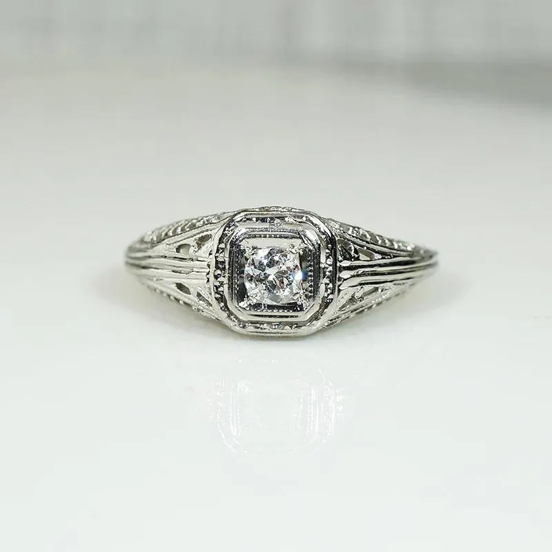 Architectural Filigree Diamond Solitaire Ring