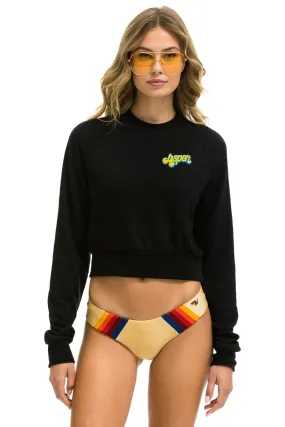 ASPEN EMBROIDERY CROPPED CREW SWEATSHIRT - BLACK