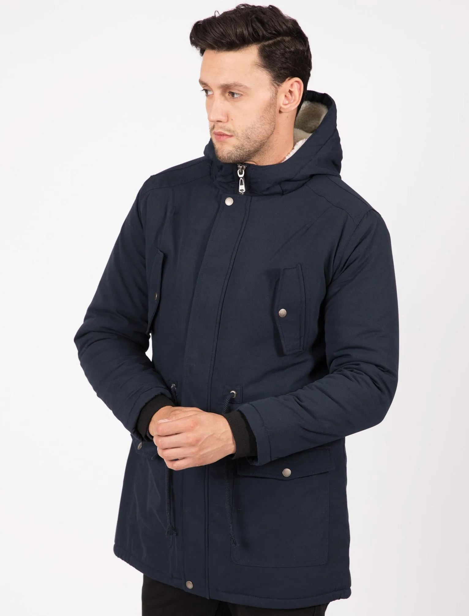 Astrid Borg Lined Hooded Parka Coat In True Navy - Tokyo Laundry