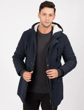 Astrid Borg Lined Hooded Parka Coat In True Navy - Tokyo Laundry