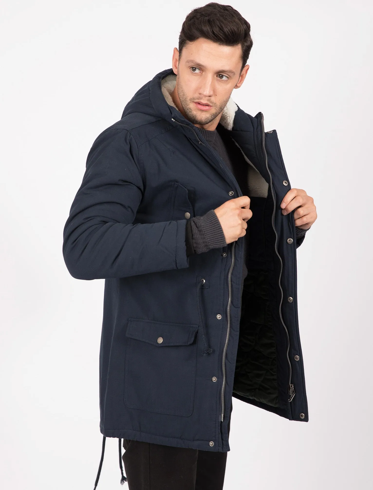 Astrid Borg Lined Hooded Parka Coat In True Navy - Tokyo Laundry