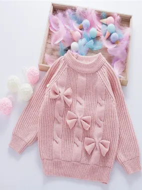 Baby Sweet Bow Tie Babe Braid Knit Sweater