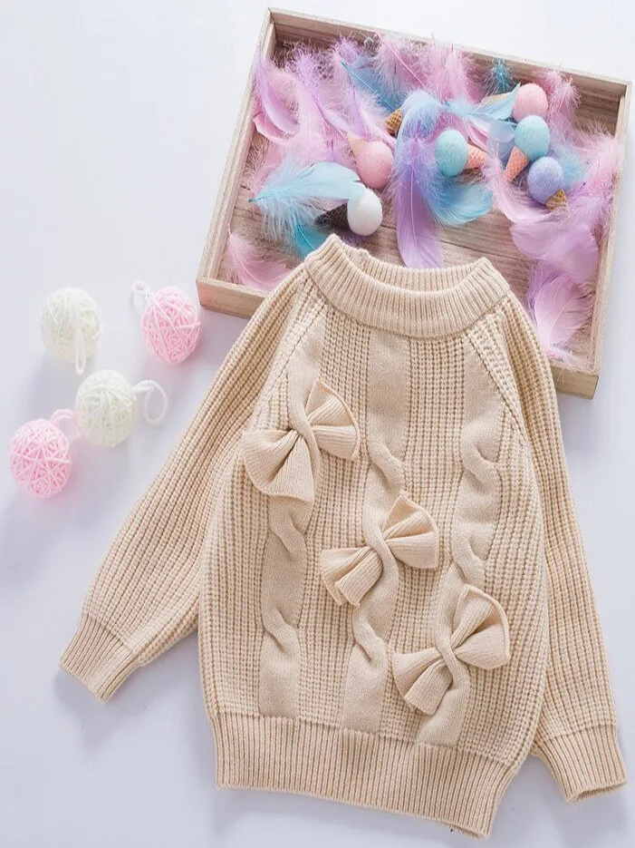 Baby Sweet Bow Tie Babe Braid Knit Sweater