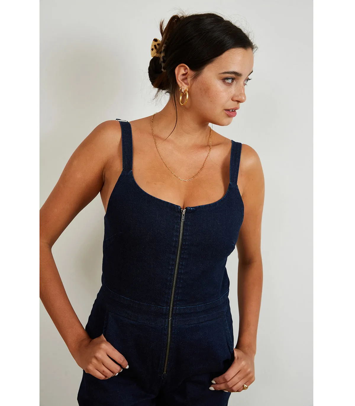 Billy Zip Front Wide Leg Jumpsuit - Dark Indigo