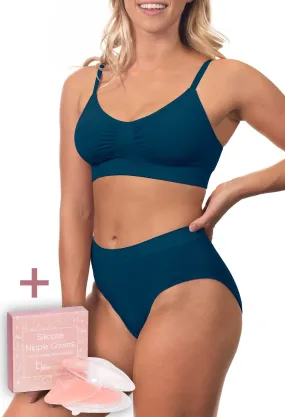 Blue Bamboo Bra   High Cut Set With FREE Nipple Covers