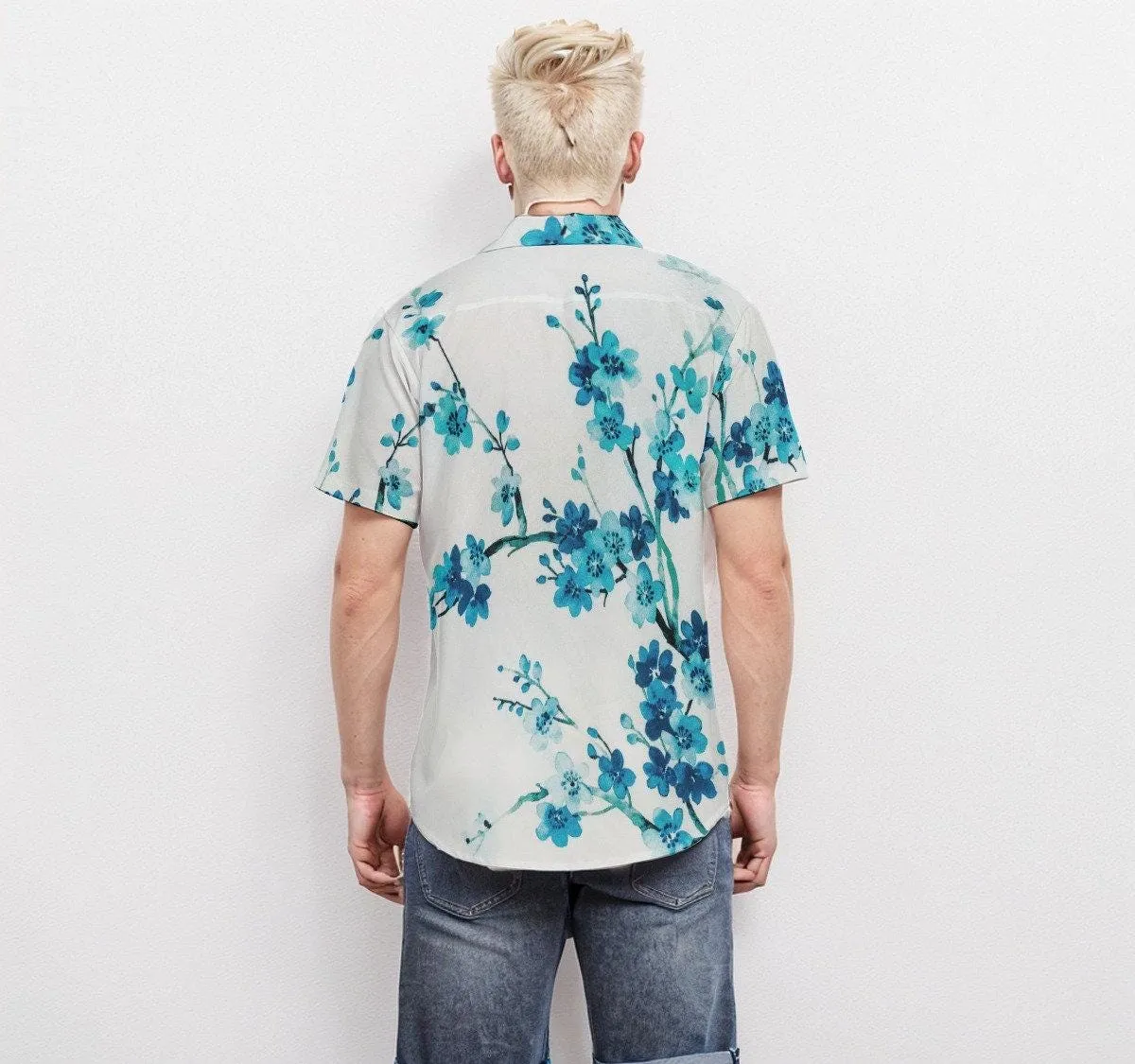 Blue Floral Shirt Men, Men's floral shirt, Romantic Shirt Men, Spring Summer Top, Summer Shirt Men, Vneck shirt men, Vacation Shirt men