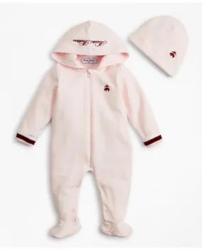 Brooks Brothers Girls Hooded Footie & Hat Set - 6 Months Pink