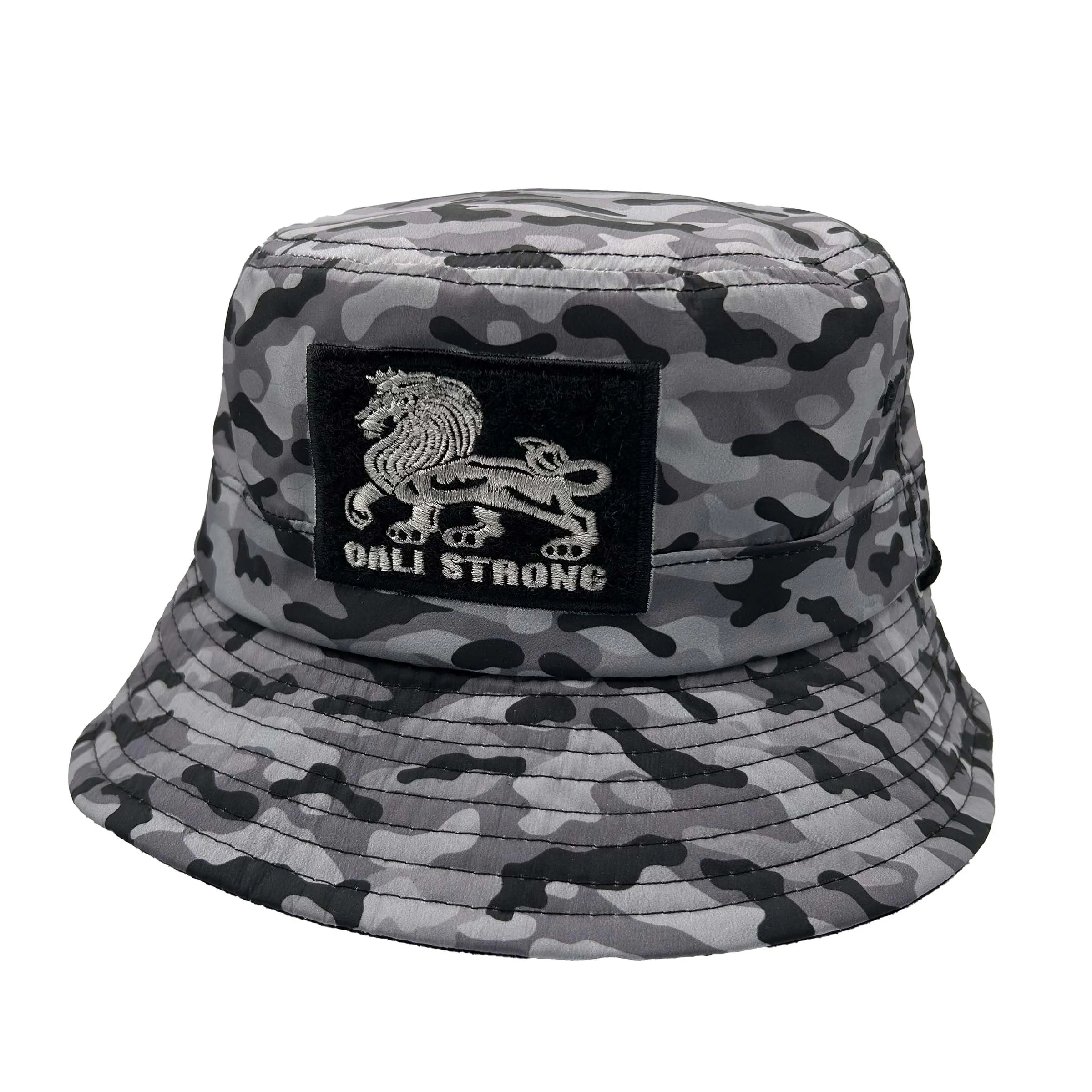 CALI Strong Urban Camo Reversible Black Bucket Hat Tactical Morale Patch