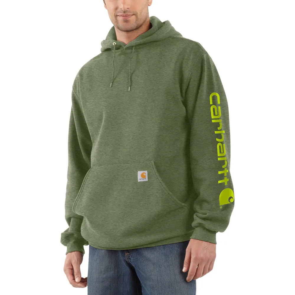 Carhartt Men's Signature Logo Hooded Pullover Sweatshirt_Olive Heather