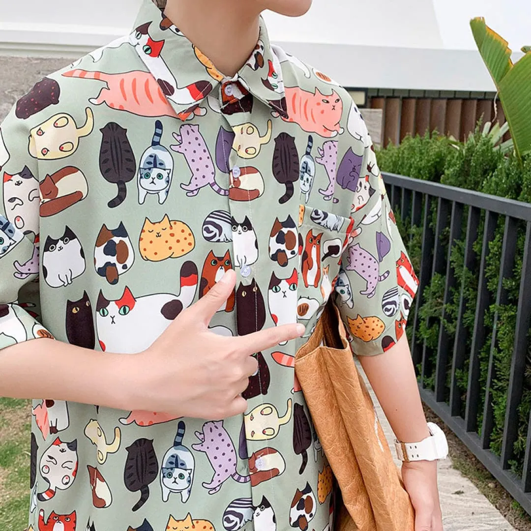 CasualStreet Printed Short Sleeve Cat Crazy Shirt