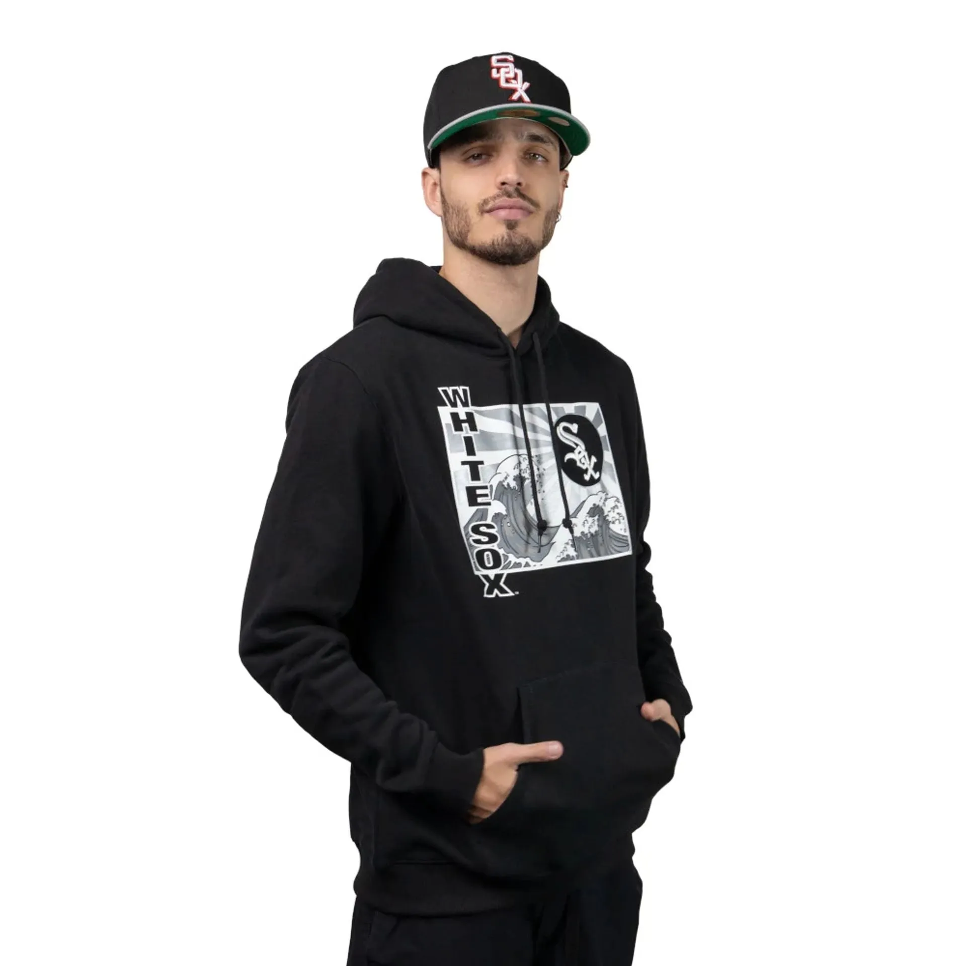 Chicago White Sox Tonal Wave Black Pullover Hoodie