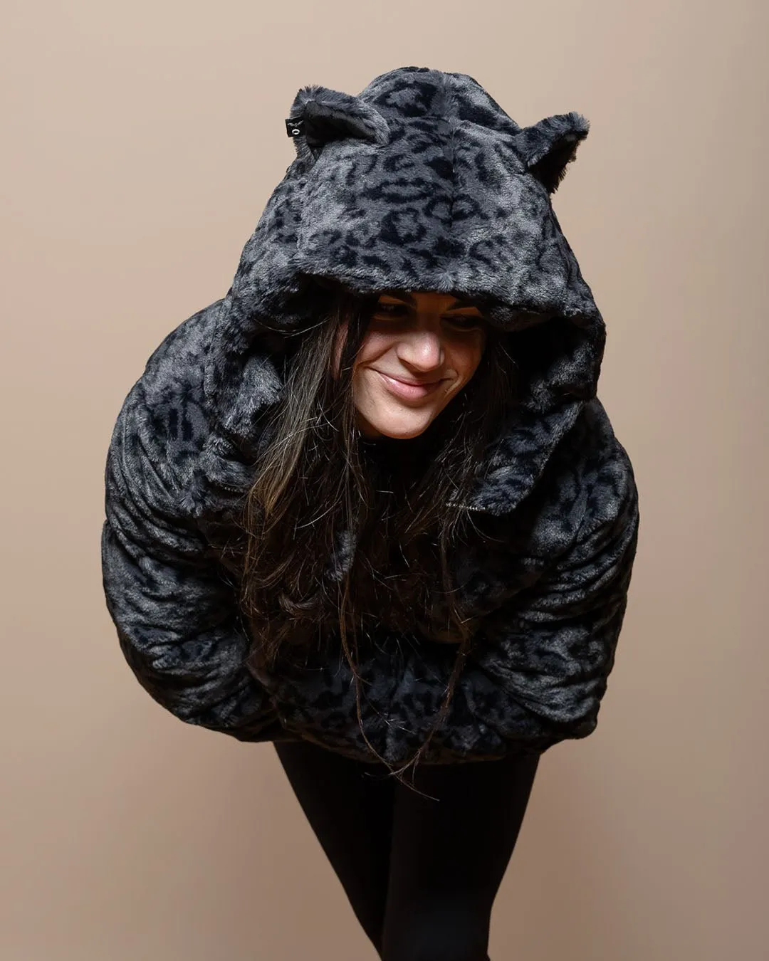 Classic Women's Black Hooded Puffer Jacket | Slate Leopard