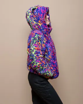 Classic Women's Hooded Puffer Jacket | Neon Disco Kitty