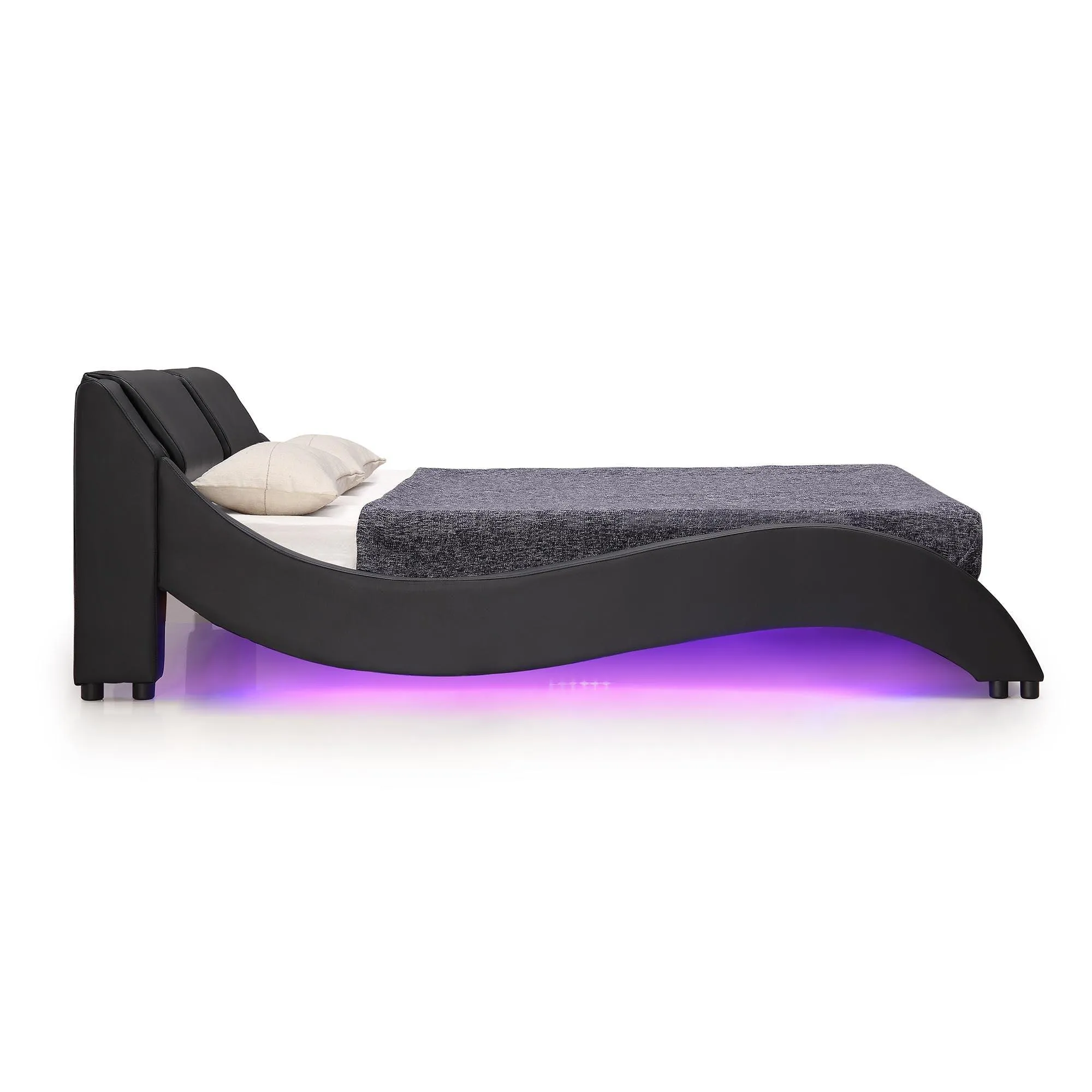 CORVUS Faux Leather Upholstered Bed Frame with Underbed LED Lights, Black