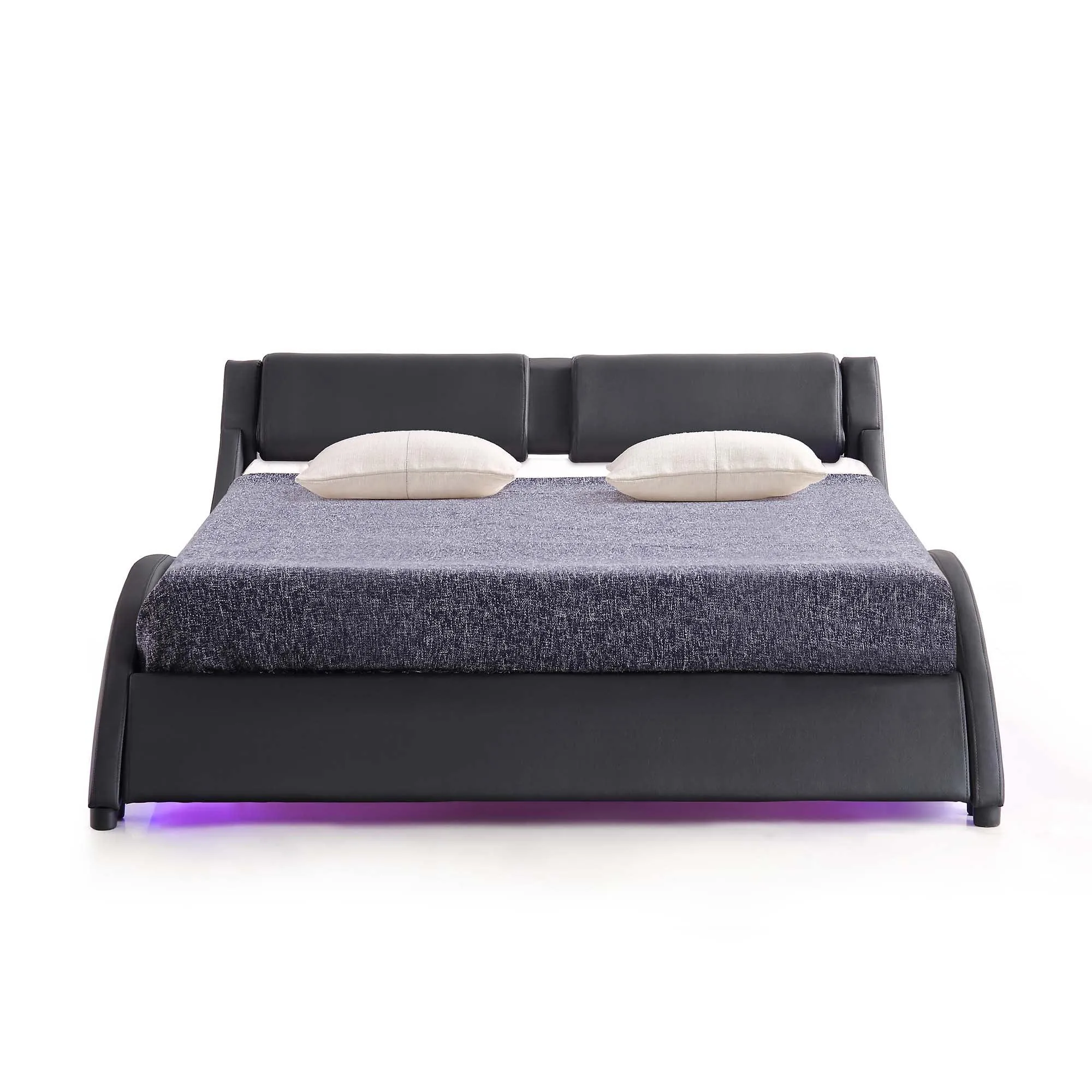 CORVUS Faux Leather Upholstered Bed Frame with Underbed LED Lights, Black