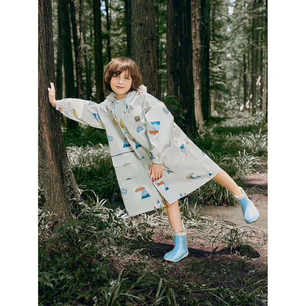 Cream Woodland Volcano Raincoat for Kids