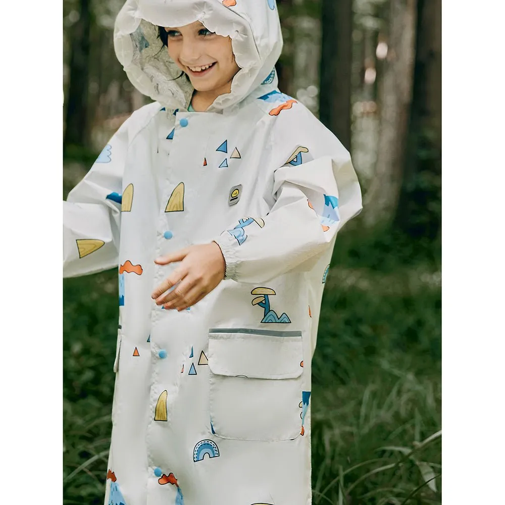 Cream Woodland Volcano Raincoat for Kids