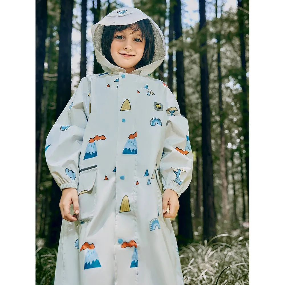 Cream Woodland Volcano Raincoat for Kids