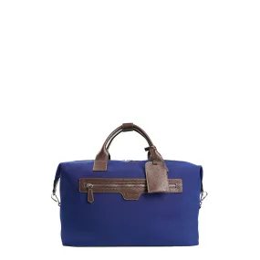 DARK BLUE AND BROWN TRAVEL BAG