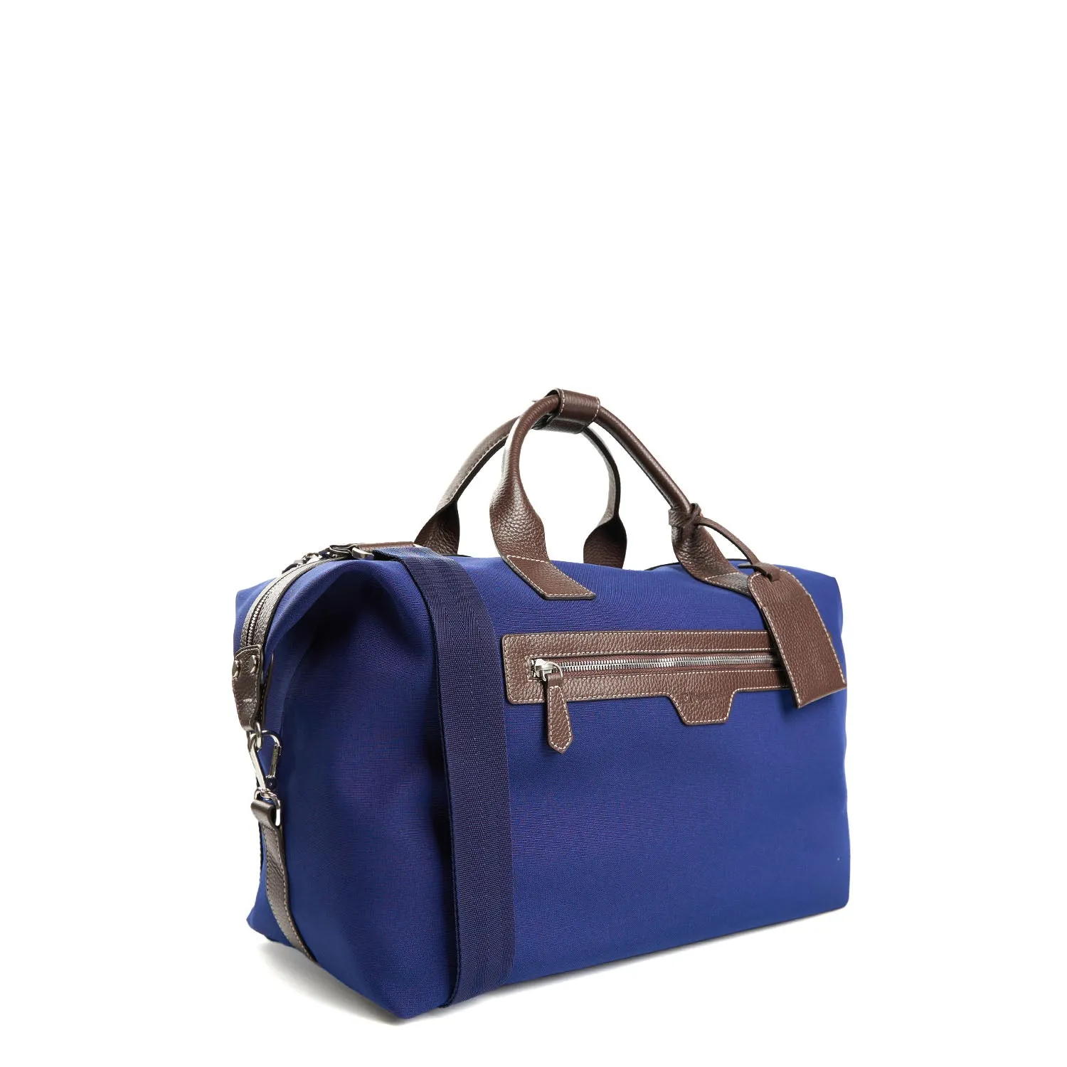 DARK BLUE AND BROWN TRAVEL BAG