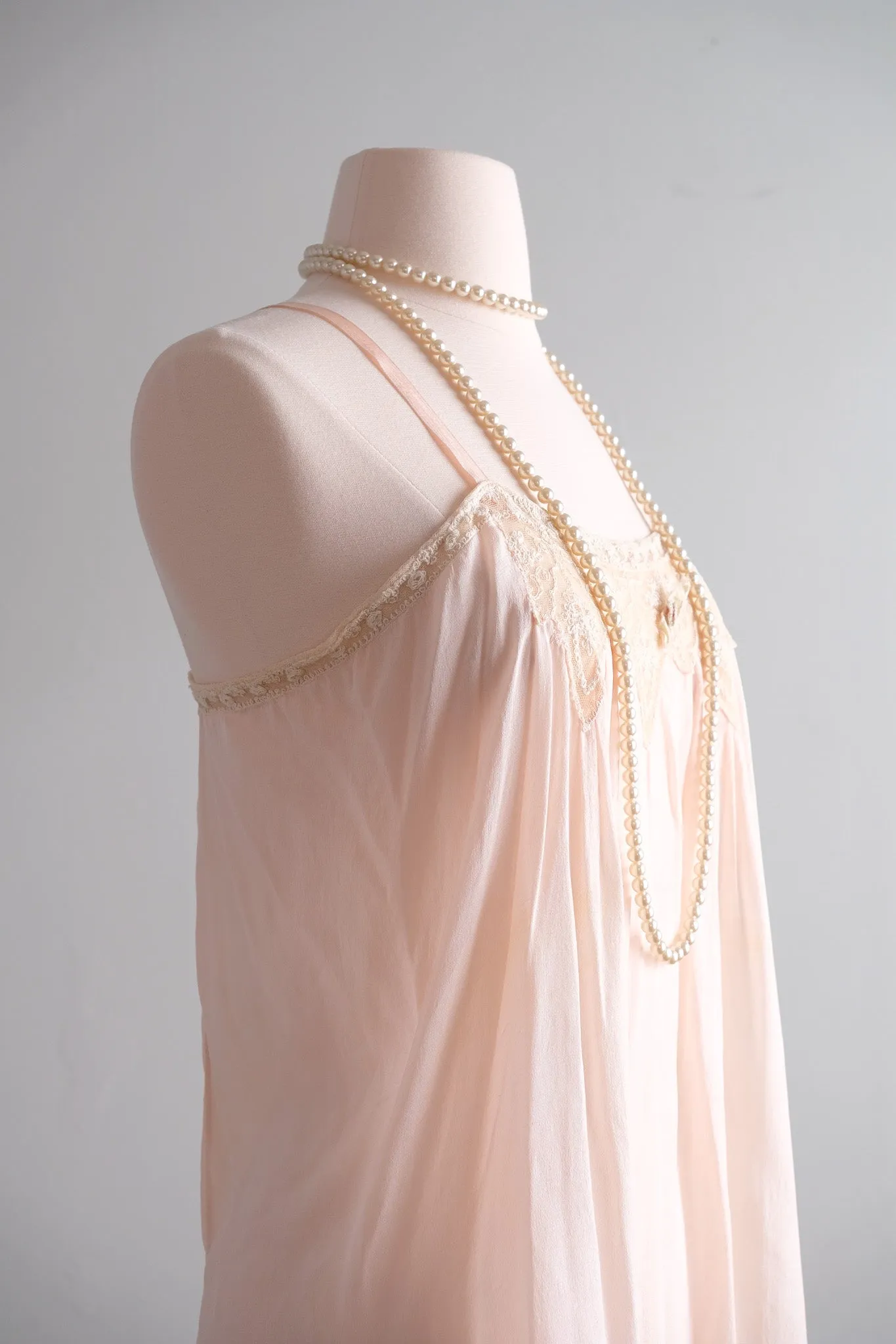 Darling 1920’s Pale Pink Silk & Ivory Lace Teddy / Sz M