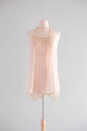 Darling 1920’s Pale Pink Silk & Ivory Lace Teddy / Sz M