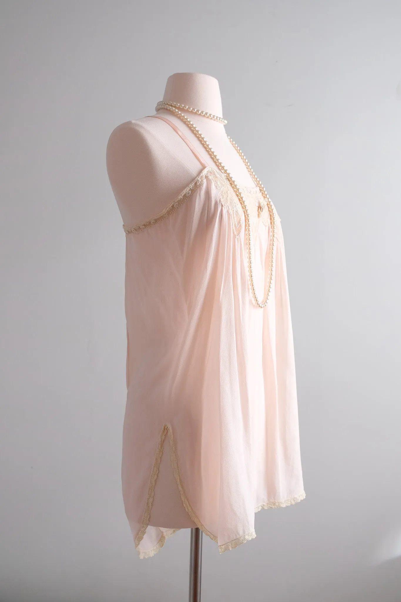 Darling 1920’s Pale Pink Silk & Ivory Lace Teddy / Sz M