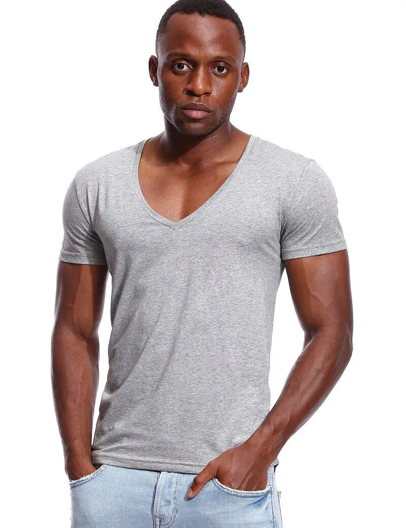 Deep V Neck T-Shirt Men's Plain V-Neck Cotton Compression Top Tees Fathers Day Gifts Men's Clothing