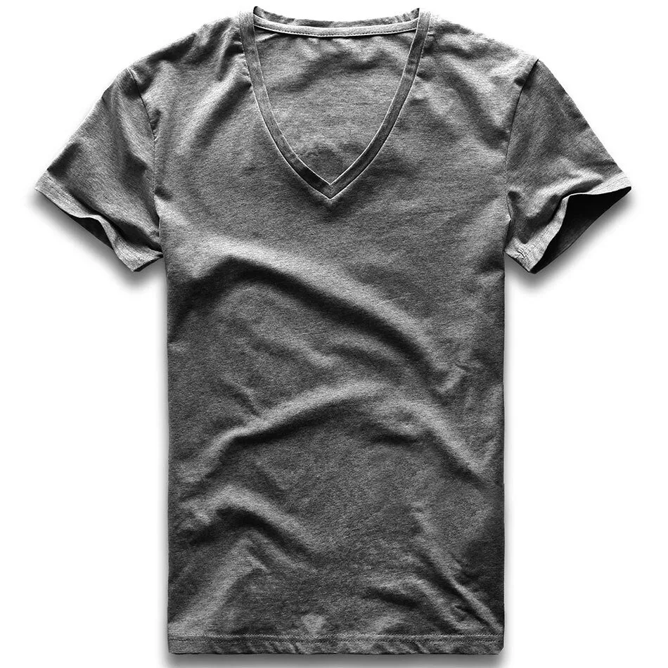 Deep V Neck T-Shirt Men's Plain V-Neck Cotton Compression Top Tees Fathers Day Gifts Men's Clothing