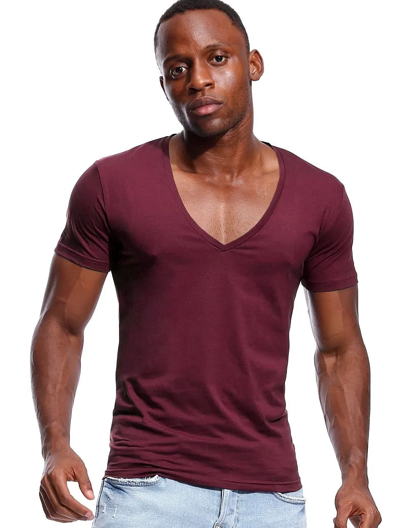 Deep V Neck T-Shirt Men's Plain V-Neck Cotton Compression Top Tees Fathers Day Gifts Men's Clothing