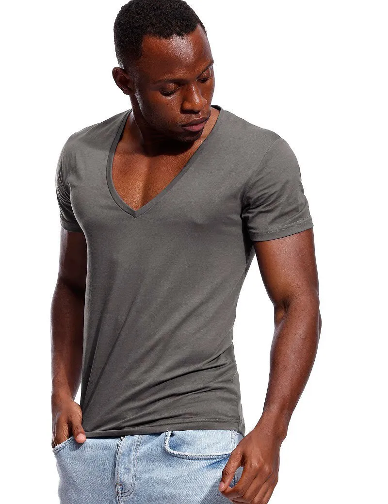 Deep V Neck T-Shirt Men's Plain V-Neck Cotton Compression Top Tees Fathers Day Gifts Men's Clothing